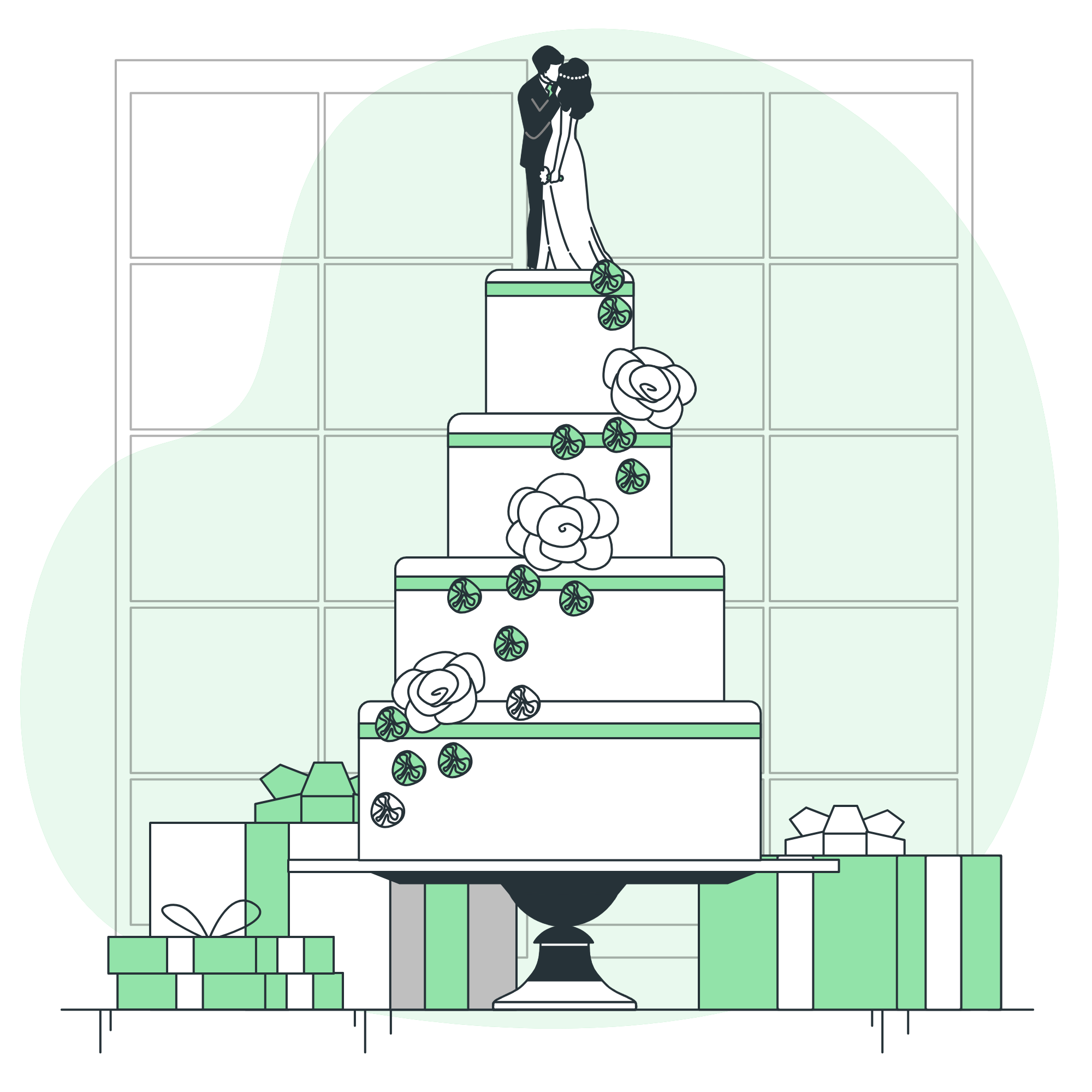 Illustration of a wedding ceremony arch decorated with flowers